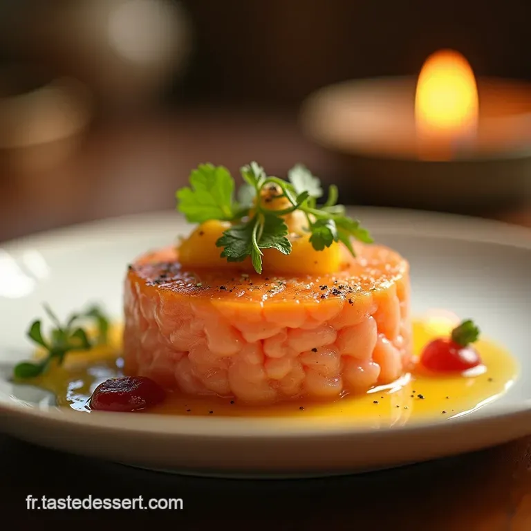 Tartare De Saumon Signature L&eacute;quilibre Parfait Entre Agrumes Et C&acirc;pres presentation