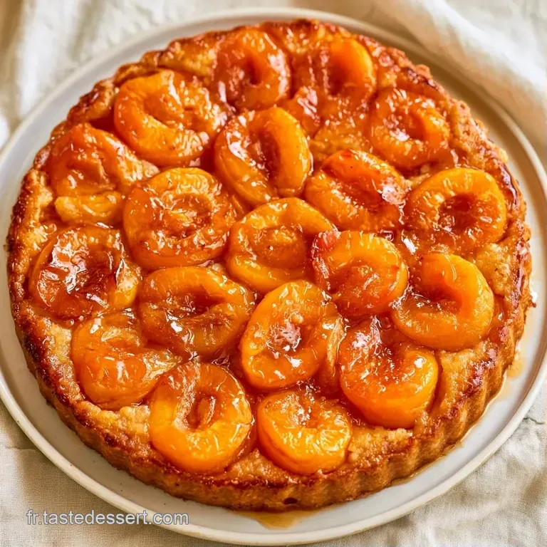 Part de tarte sur assiette blanche, r&eacute;v&eacute;lant des abricots fondants et une base biscuit&eacute;e bien dor&eacute;e et beurr&eacute;e.