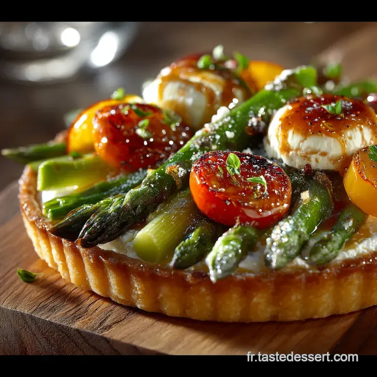 Tarte Fine Printani&egrave;re aux Asperges Vertes Ch&egrave;vre Frais et Citron Confit