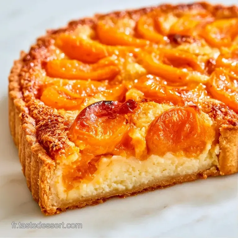 Une part de tarte aux fruits orang&eacute;s sur une assiette blanche, r&eacute;v&eacute;lant une p&acirc;te croustillante et une cr&egrave;me fondante.