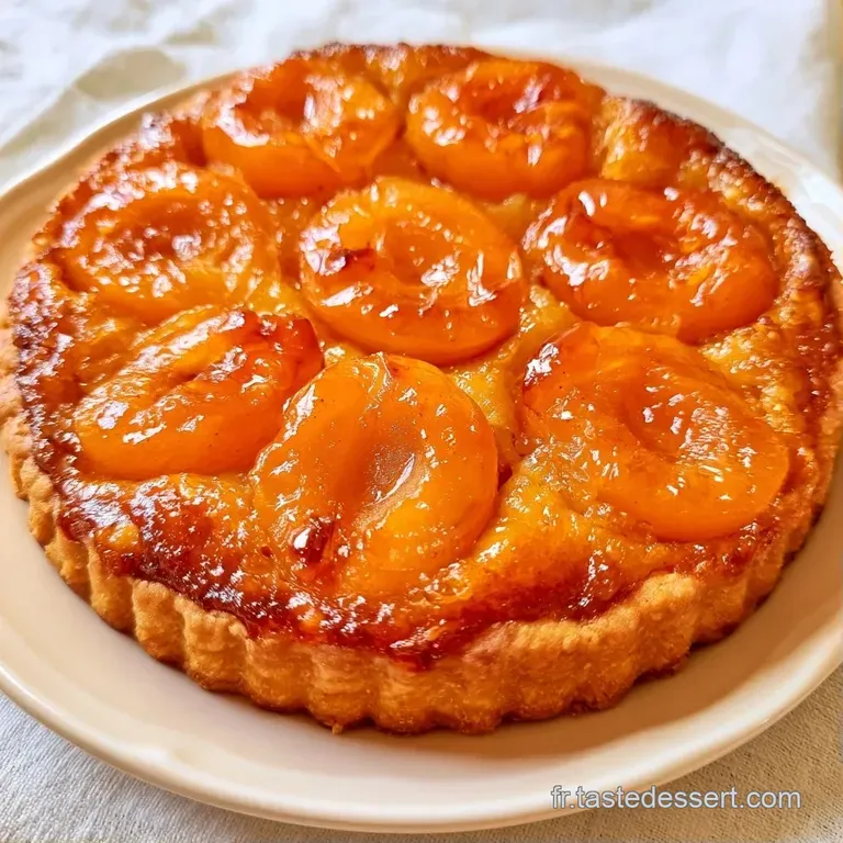 Tranche de dessert aux fruits orang&eacute;s et luisants sur assiette blanche, avec une cr&egrave;me onctueuse et fra&icirc;che.