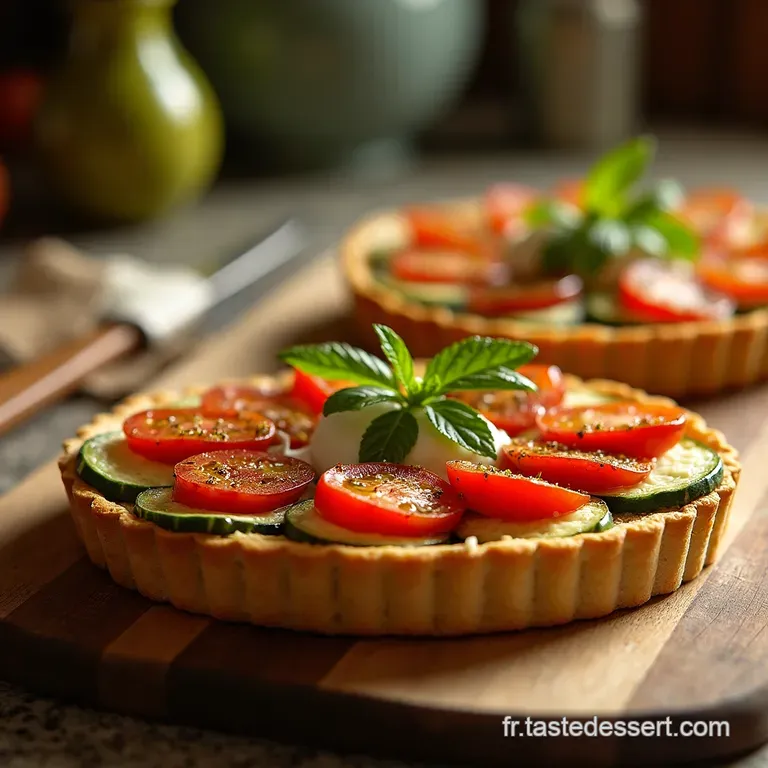 La Tarte Fine Fin D&eacute;t&eacute; Courgettes Grill&eacute;es Tomates Confites Et Ch&egrave;vre Frais Sur Sabl&eacute; De Sarrasin presentation