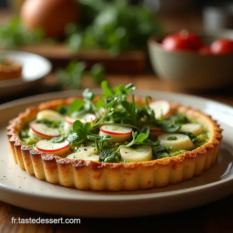 La Symphonie Verte De Mai Tarte Fine Aux Asperges Vertes Radis Croquants Et Ch&egrave;vre Frais presentation