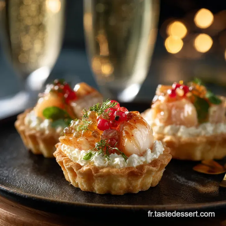 Entr&eacute;es de R&eacute;veillon Tartelettes SaintJacques Mousse Champagne Citron Caviar