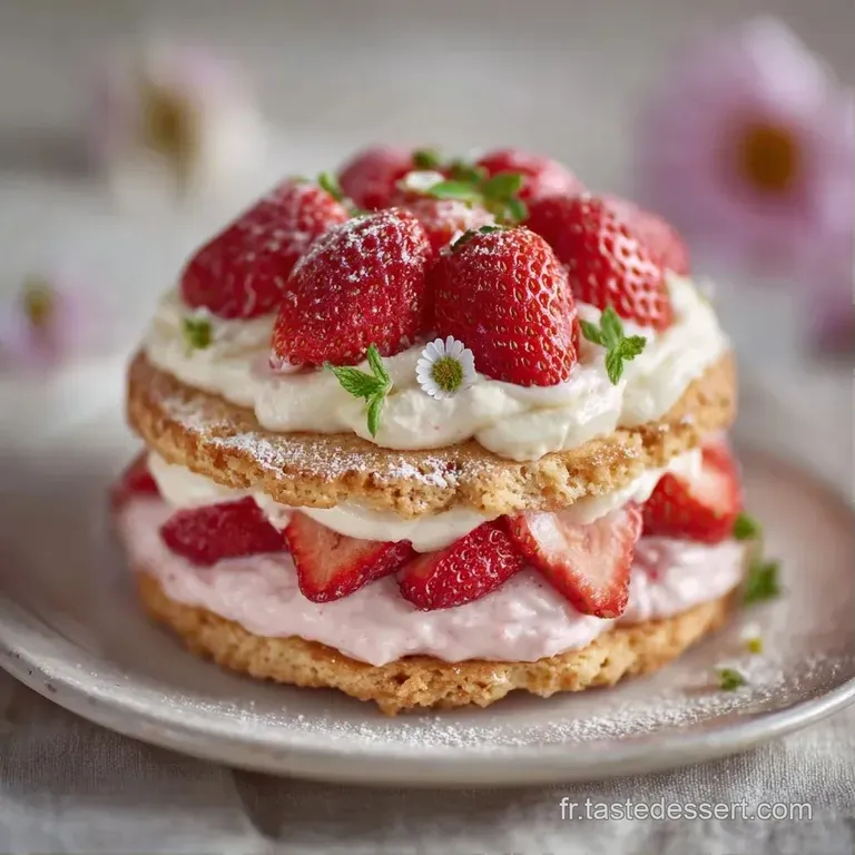 Couches altern&eacute;es de cr&egrave;me onctueuse et biscuits imbib&eacute;s dans un verre, surmont&eacute;es de fraises rouges juteuses et fra&icirc;ches.
