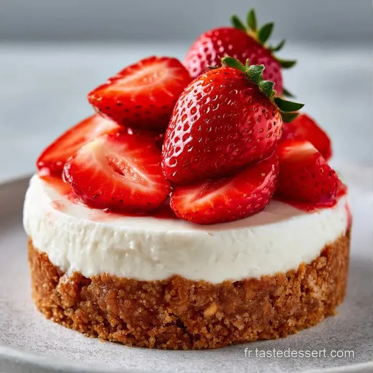 Fraises &eacute;clatantes dispos&eacute;es avec soin sur une assiette blanche, accompagn&eacute;es d'un coulis rouge et de touches de cr&egrave;me.