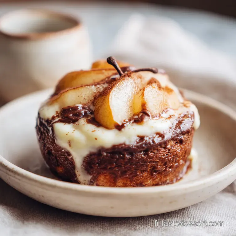 A slice of elegant tiramisu, revealing creamy white layers, dark chocolate, and delicate pear pieces on a plate.