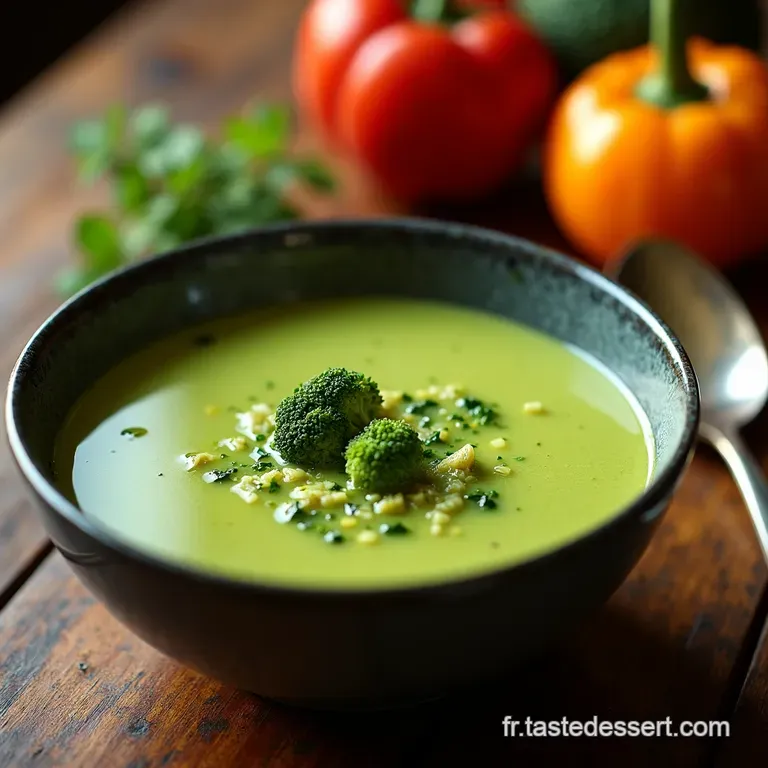 Velout&eacute; &Eacute;meraude De Brocolis Et Ch&egrave;vre Frais presentation