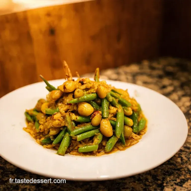 Voyage Exotique Riz Parfum&eacute; Aux Haricots Verts Sauce Satay Onctueuse presentation